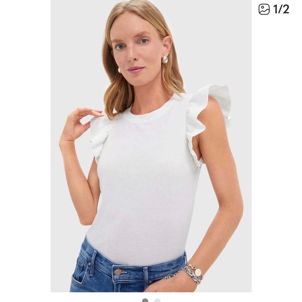 Tuckernuck Kaia White Ruffle-Sleeve Knit Tshirt